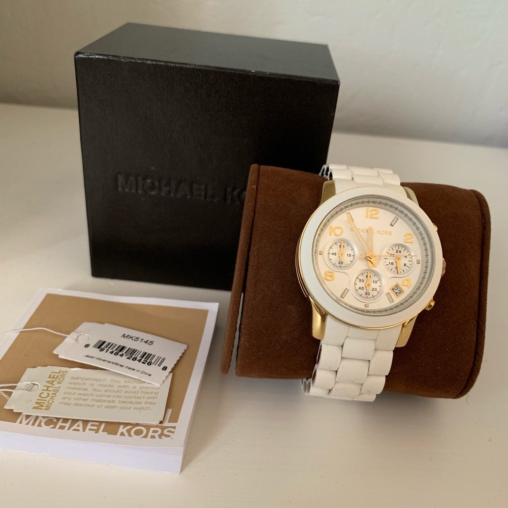 Michael Kors watch, white and gold